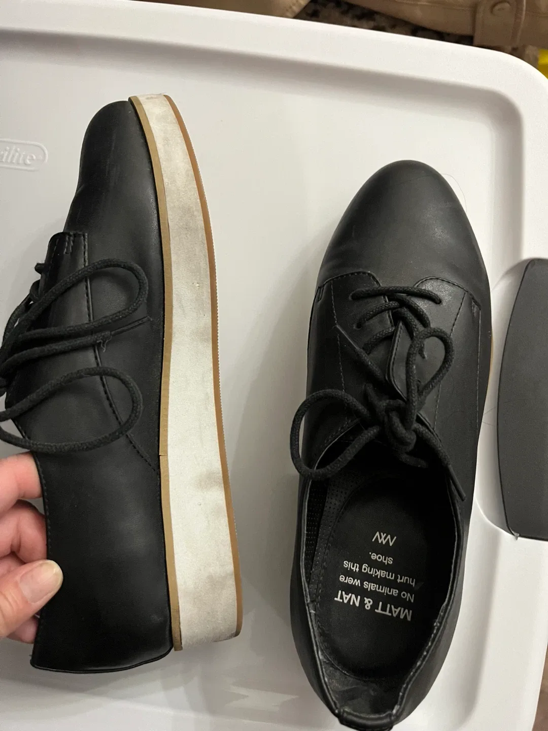 Matt & Nat Black Vegan Leather Platform Shoes - Size 7 image indicator(2)