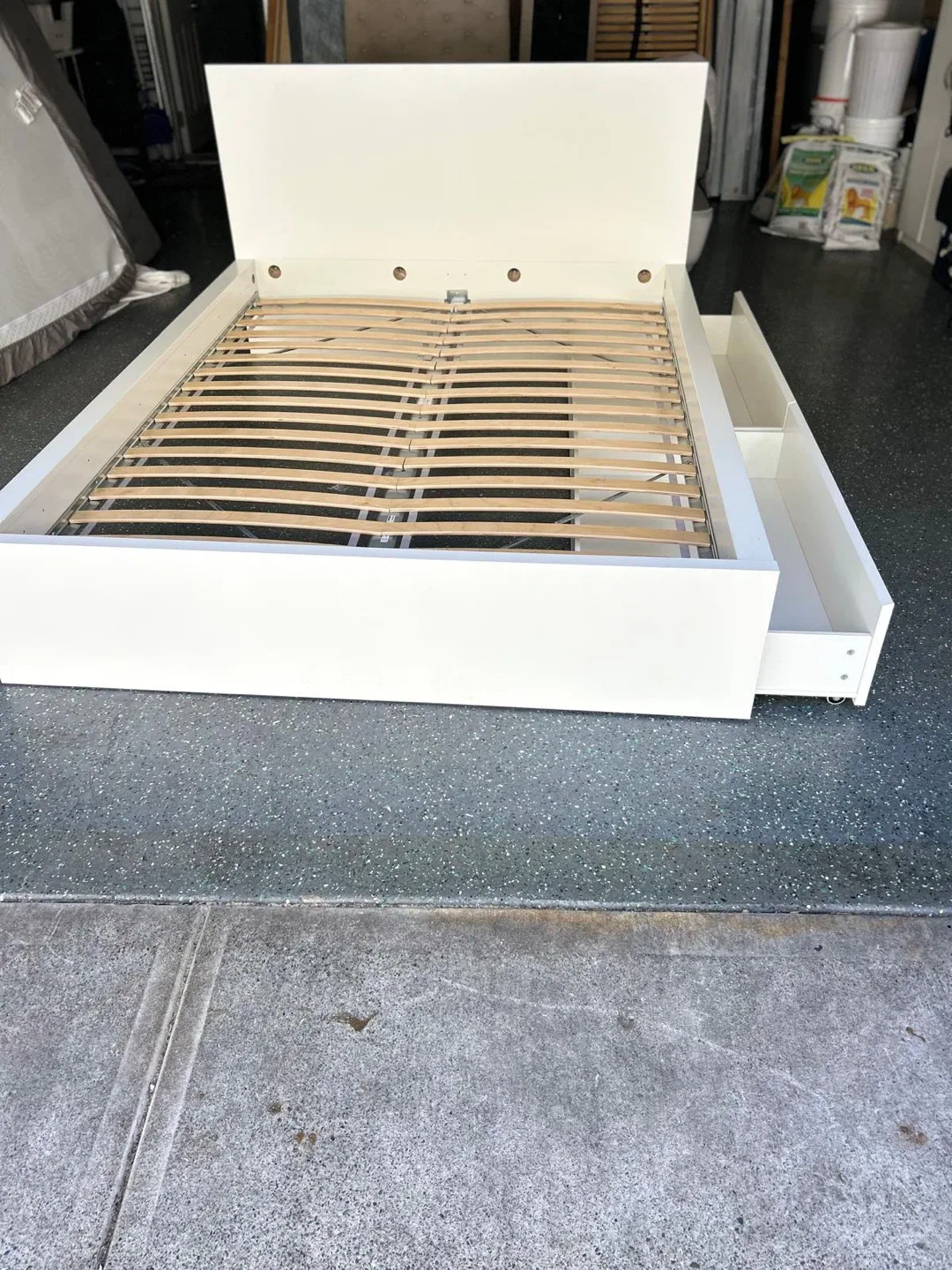 Queen White Bed Frame with Storage Drawer