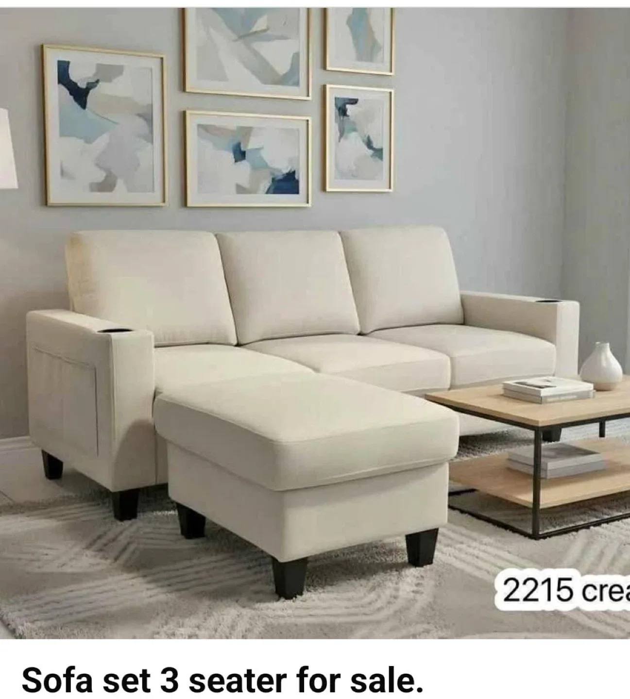 White Sofa Set 3 Seater including USB port and cupholders