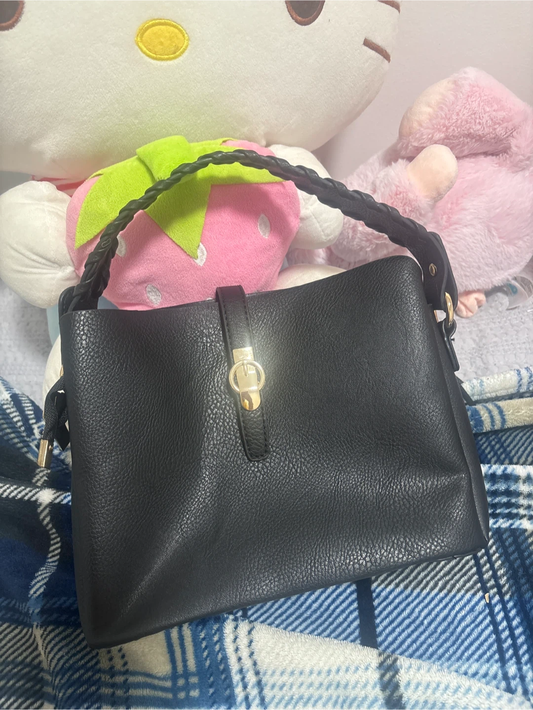 Black Handbag with Braided Handle