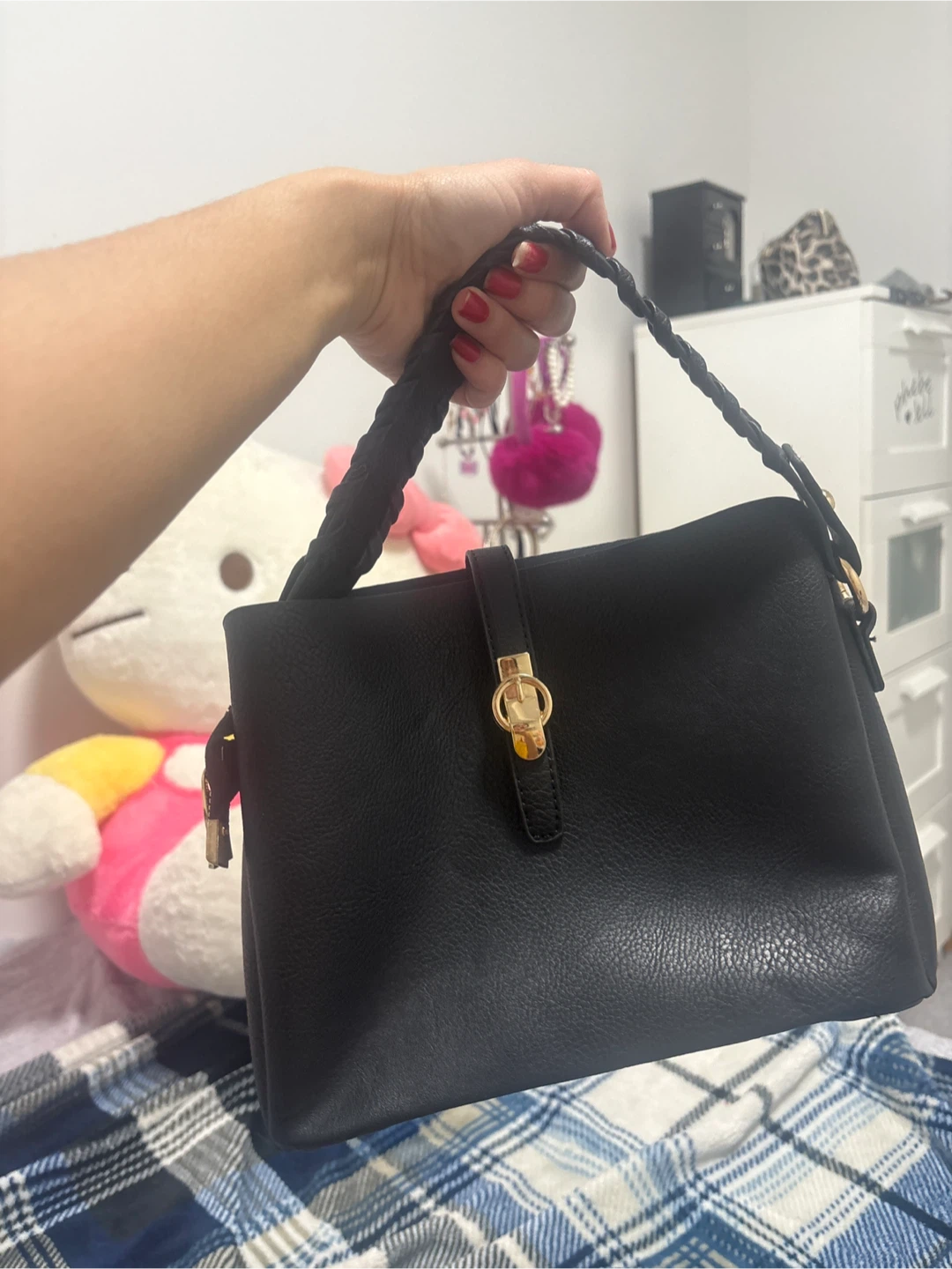 Black Handbag with Braided Handle - photo 2