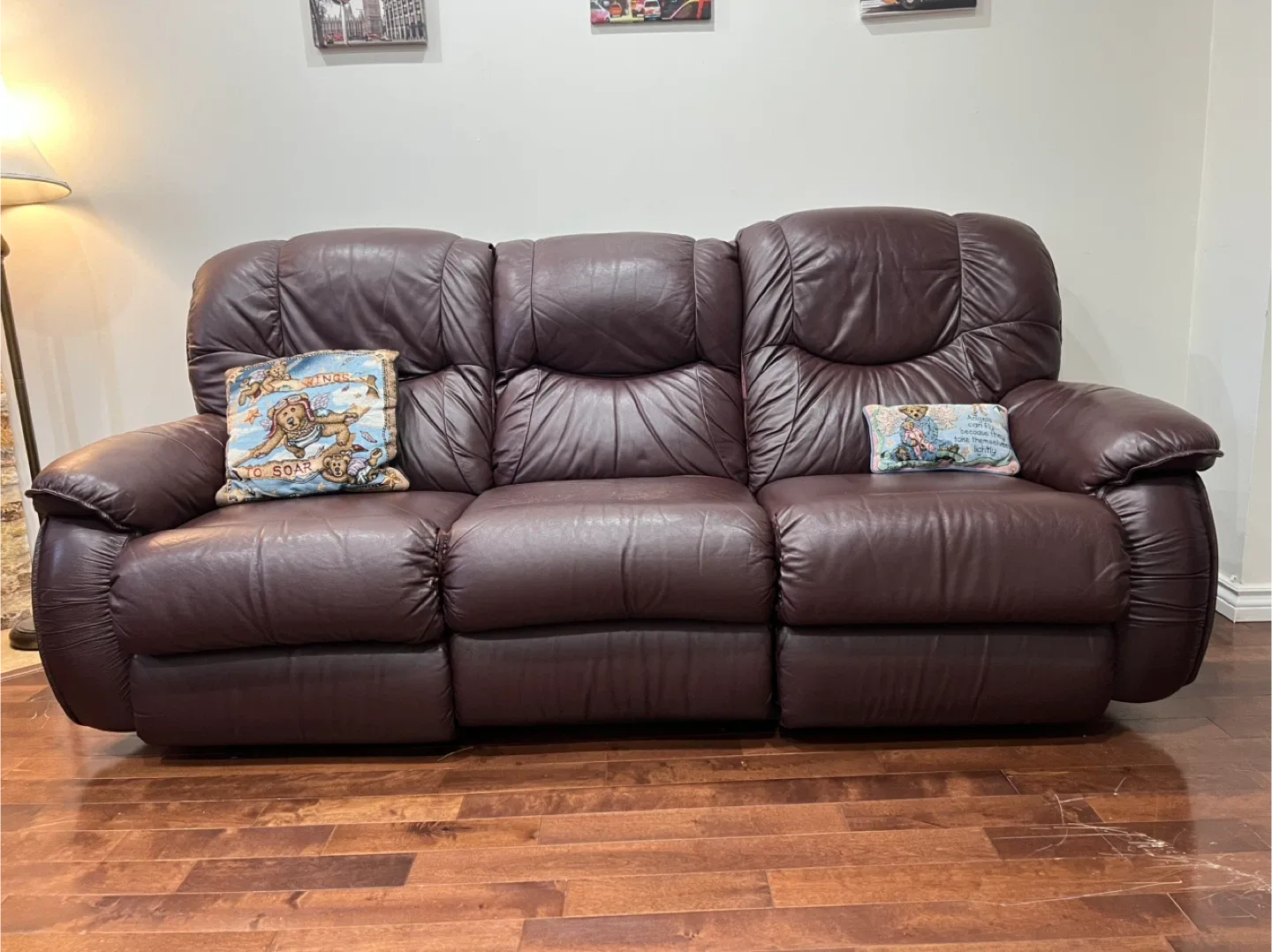 Brown Leather Reclining Sofa image indicator(3)