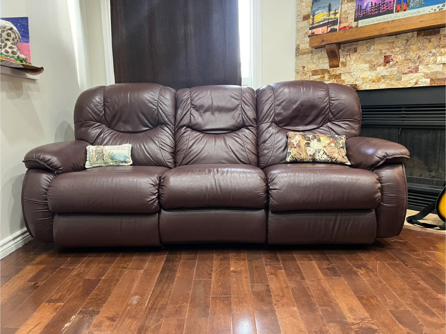 Brown Leather Reclining Sofa