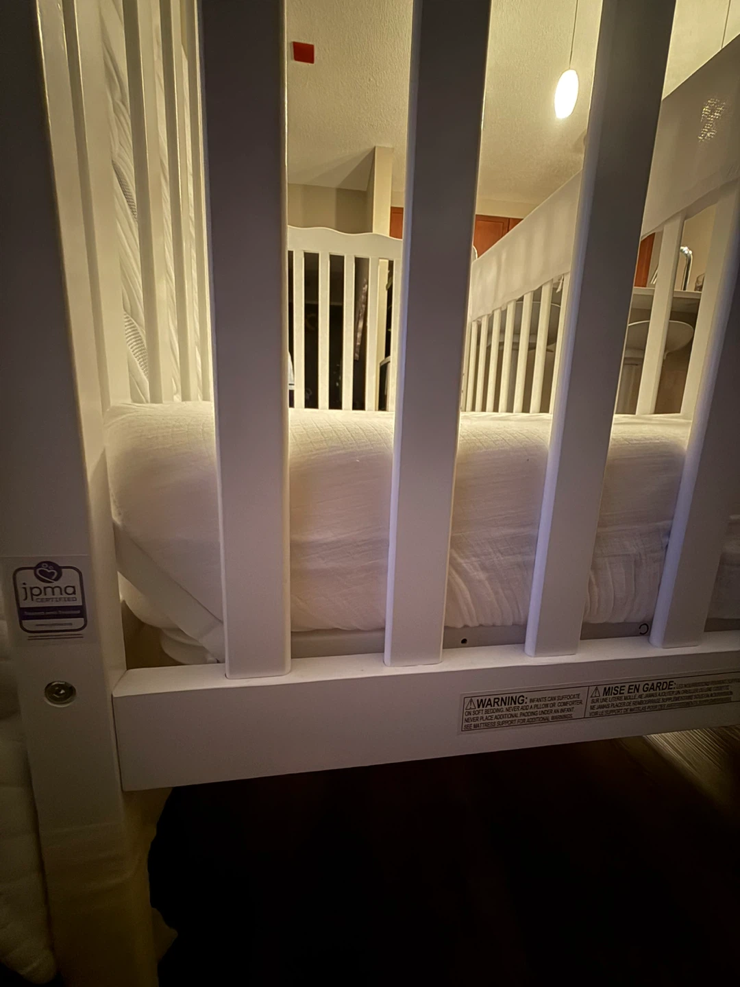 White Wooden Baby Crib + Baby Mattress - photo 3
