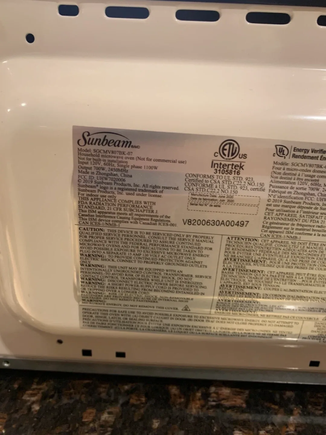 Sunbeam microwave image indicator(4)