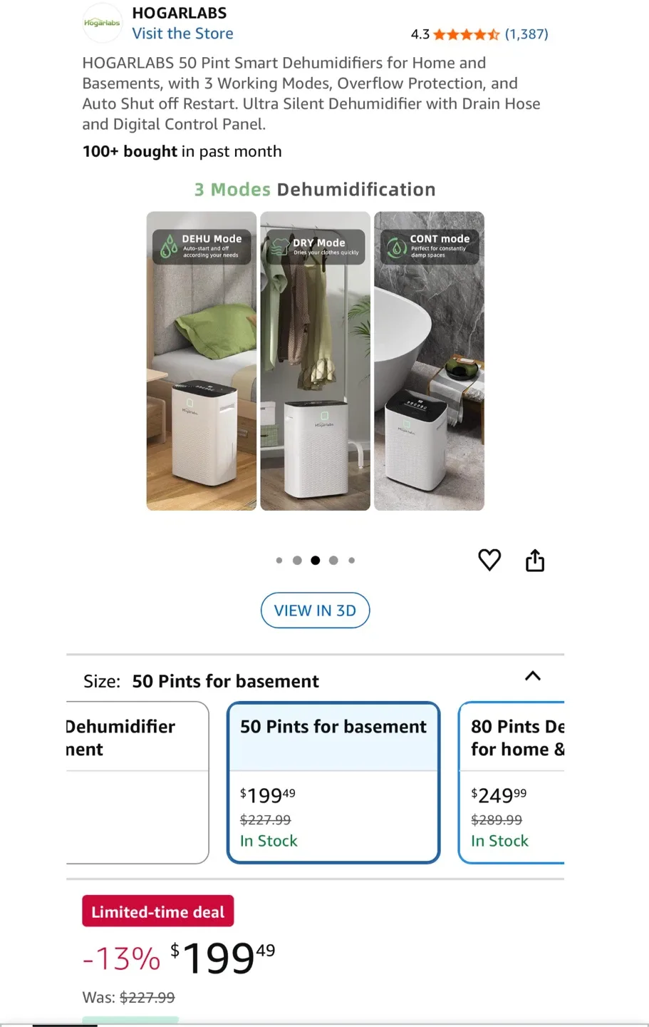HOGARLABS 50 Pint Smart Dehumidifier