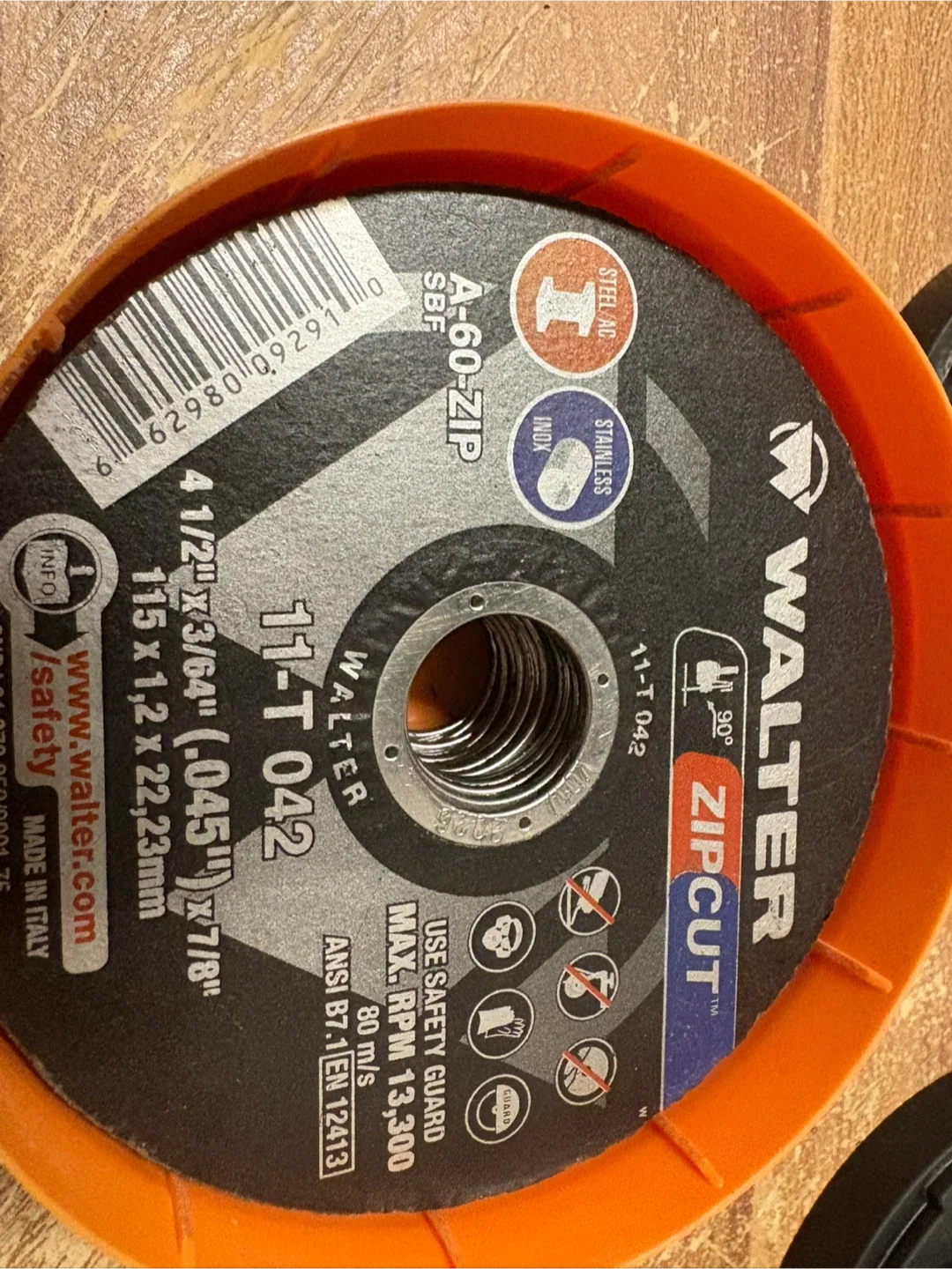 Walter Zipcut Cutoff Wheel 4-1/2" x 3/64"
