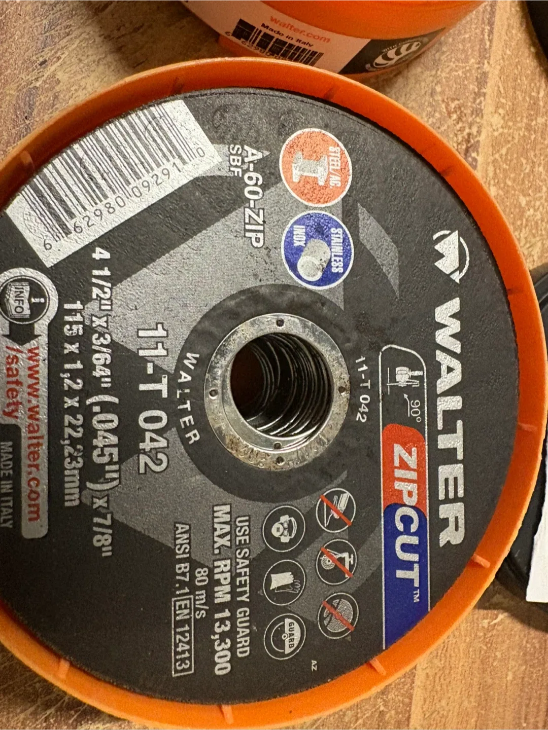 Walter Zipcut Cutoff Wheel 4-1/2" x 3/64" image indicator(4)