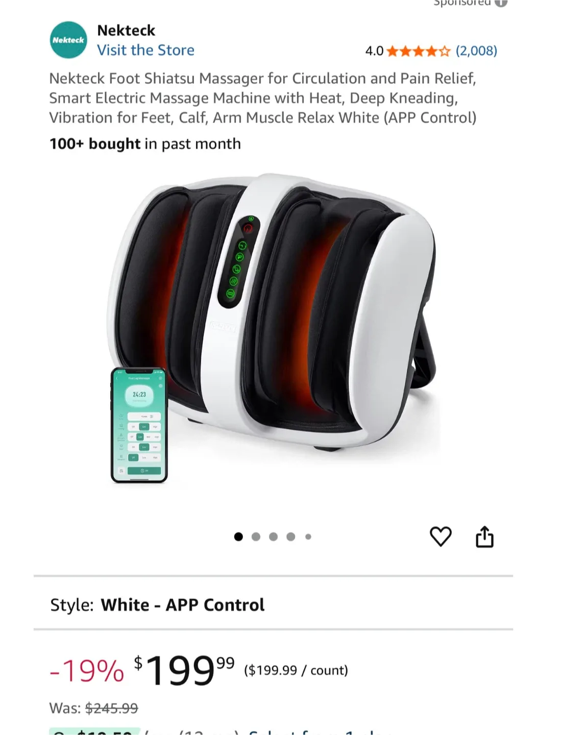 New Nekteck Foot Calf Massager w/ Heat - White