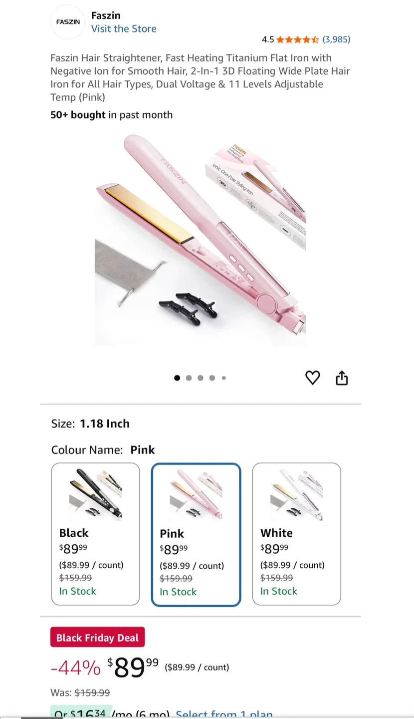 Faszin Hair Straightener, Pink, 1.18 Inch