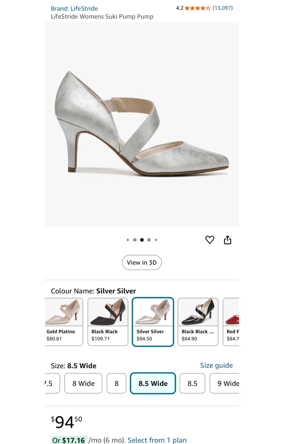 LifeStride Suki Silver Metallic Heels - Size 8.5M