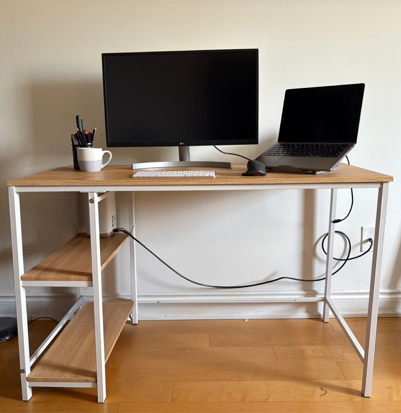Wood and White Metal Desk with Shelves - photo 3