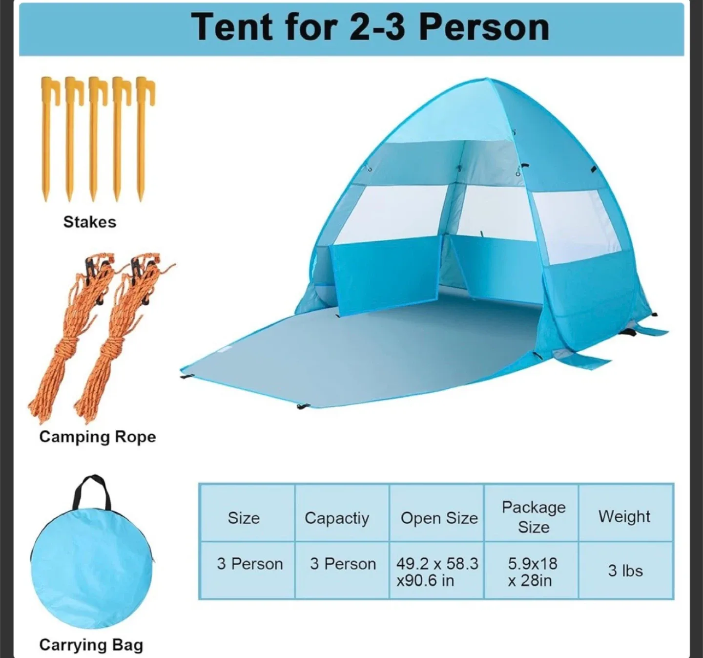 Beach Tent for 2-3 Person - Oxford Cloth Cross Camp image indicator(3)
