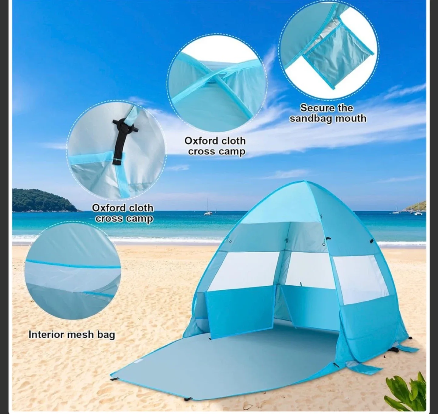 Beach Tent for 2-3 Person - Oxford Cloth Cross Camp image indicator(2)