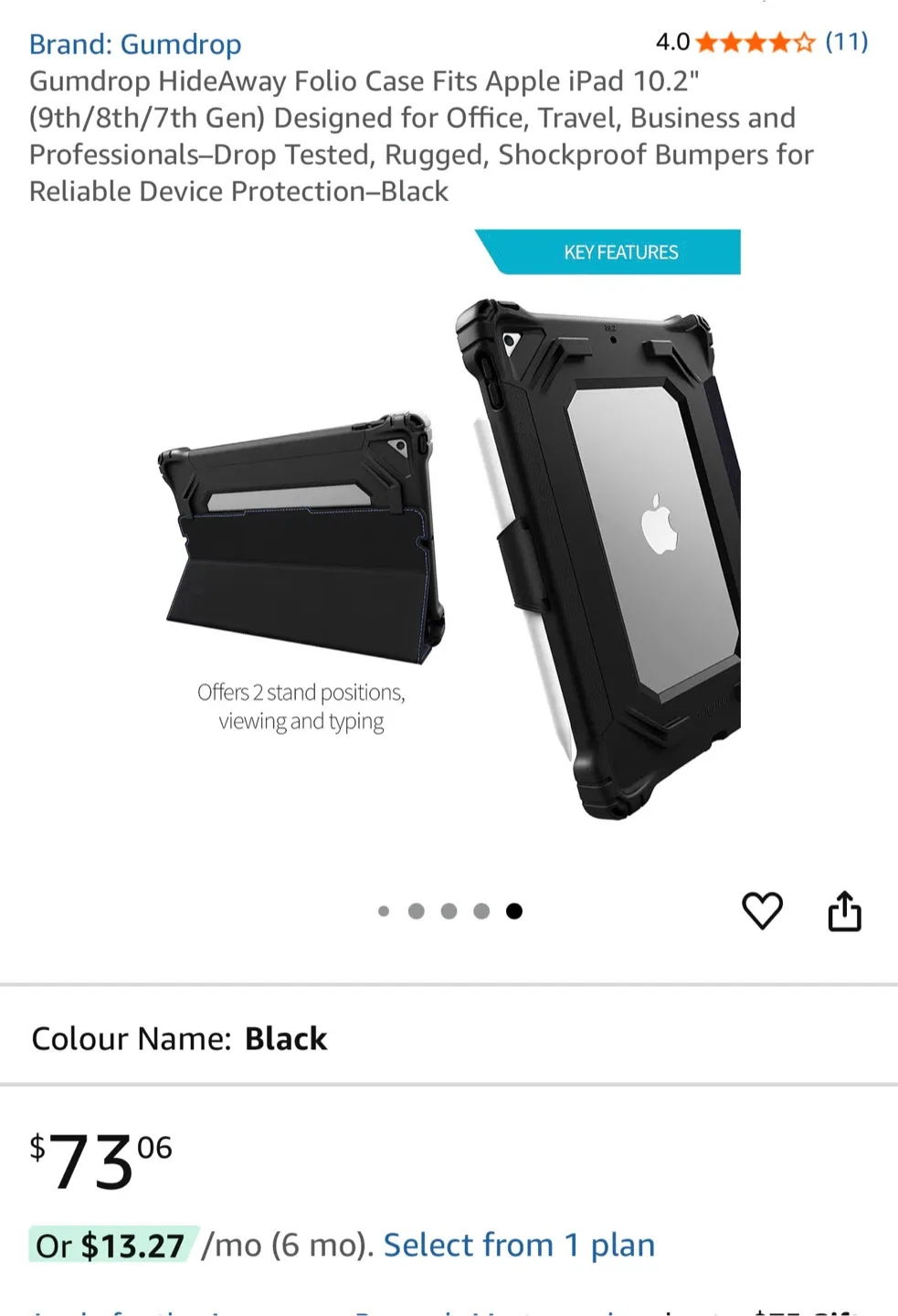 Gumdrop HideAway Folio Case for iPad 10.2" Black