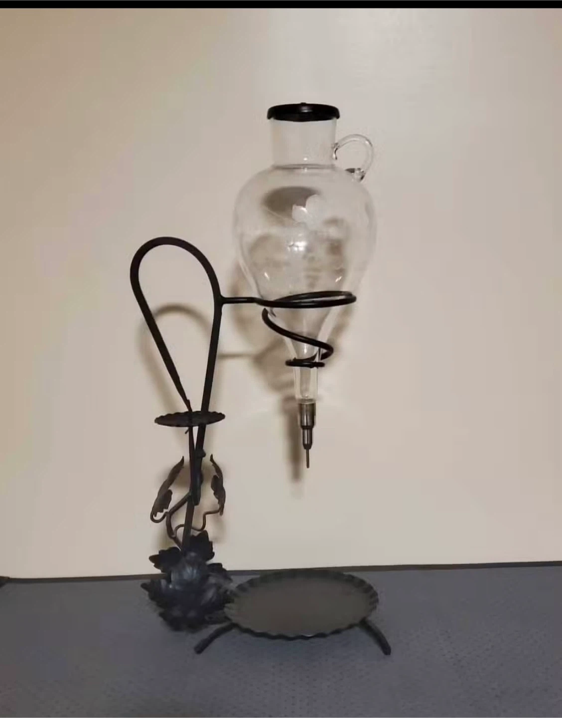 Vintage Glass Decanter with Metal Stand