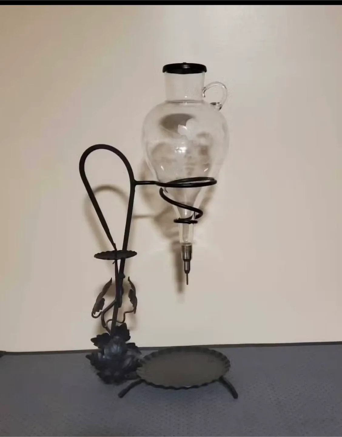 Vintage Glass Decanter with Metal Stand