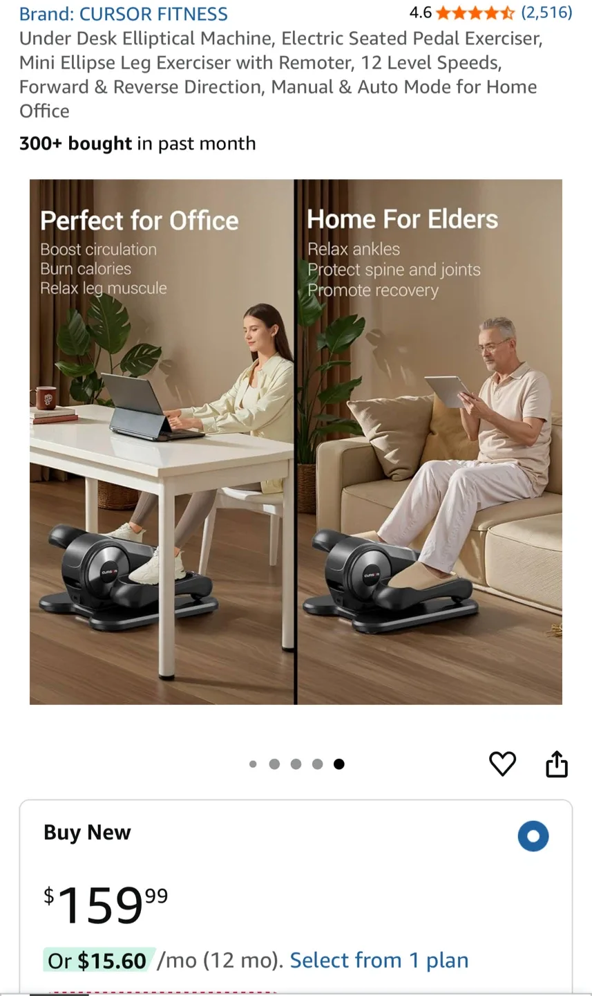 New CURSOR FITNESS Under Desk Elliptical Machine