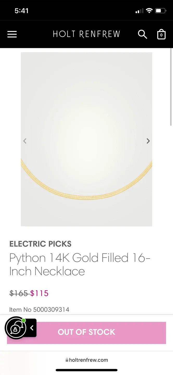 Holt Renfrew Python 14K Gold Filled 16-Inch $100