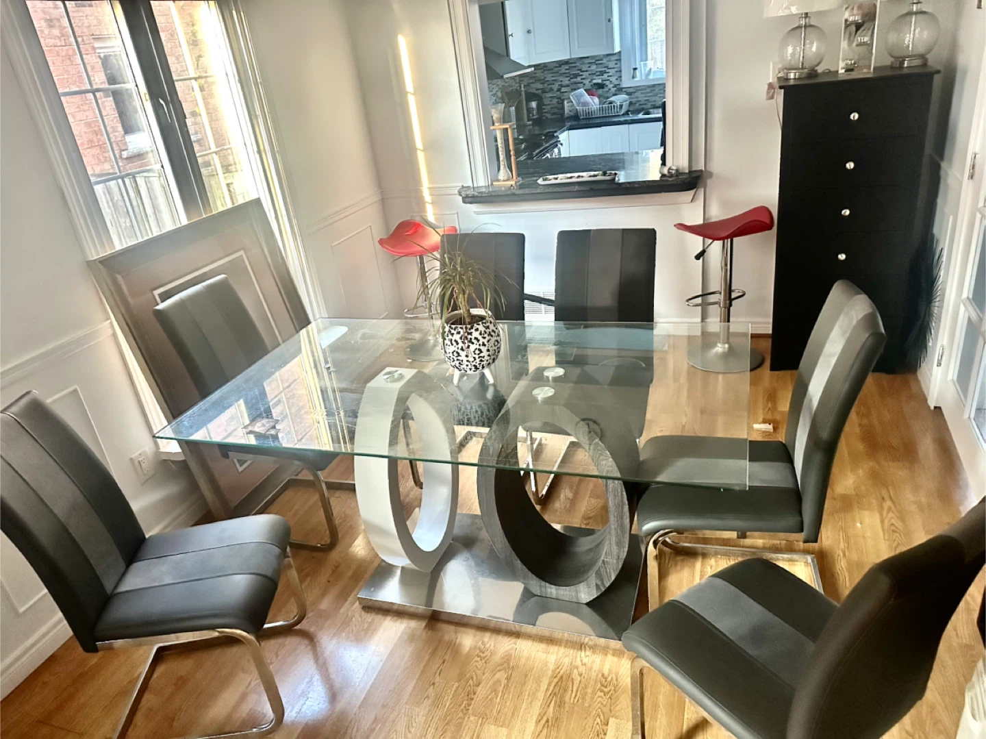 Glass Dining Table with 6 Chairs