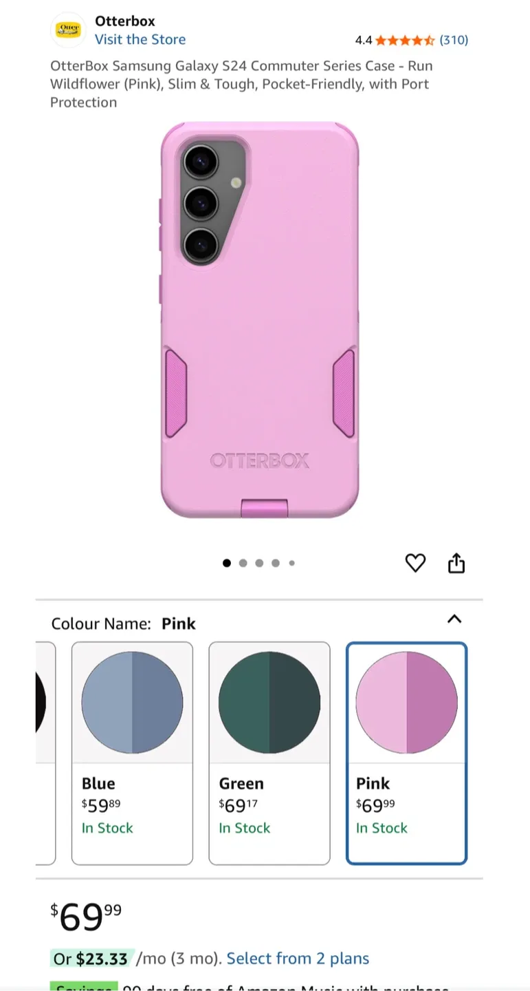 OtterBox Galaxy S24 Commuter Series Case - Run Wildflower (Pink)