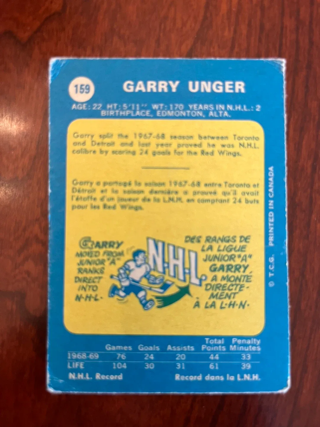 1969-70 O-Pee-Chee #159 Garry Unger Red Wings image indicator(2)