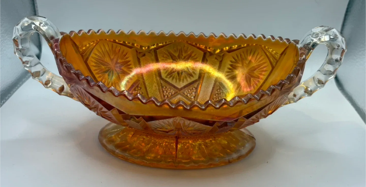 Vintage Carnival Glass Bowl with Handles