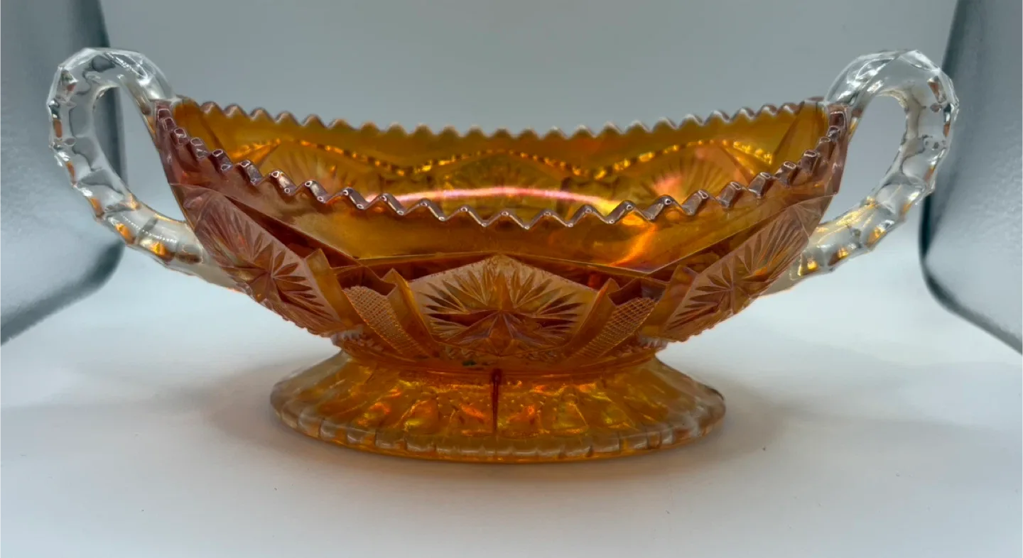 Vintage Carnival Glass Bowl with Handles image indicator(2)