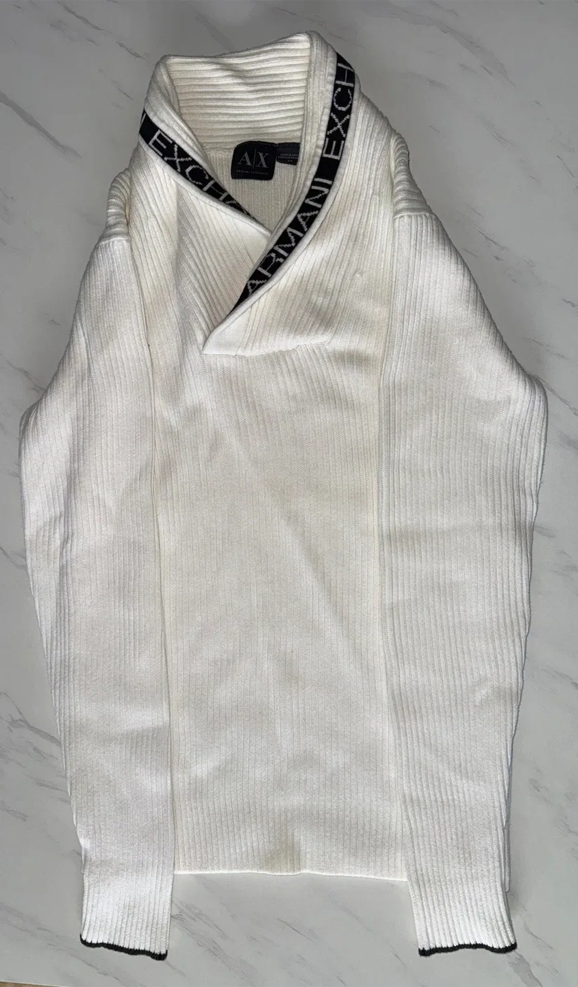 Armani Exchange White Ribbed Sweater