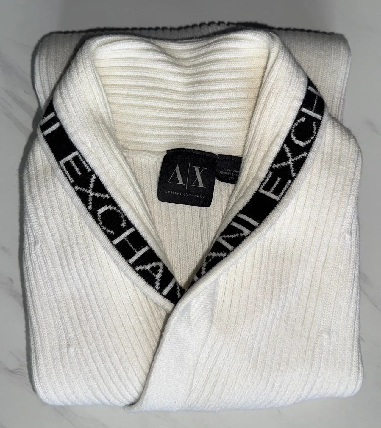 Armani Exchange White Ribbed Sweater image indicator(3)