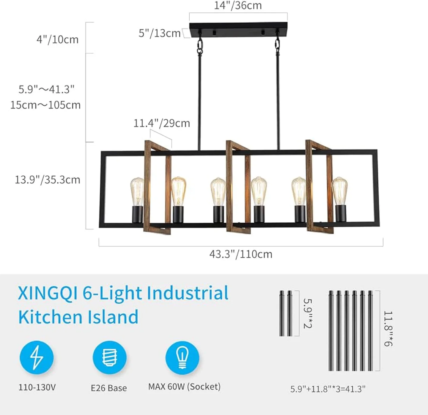 XINGQI 6-Light Kitchen Island Lighting, Farmhouse Style - BNIB image indicator(2)