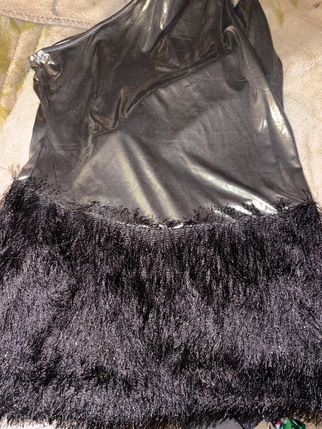 Black Dress with Faux Fur Trim