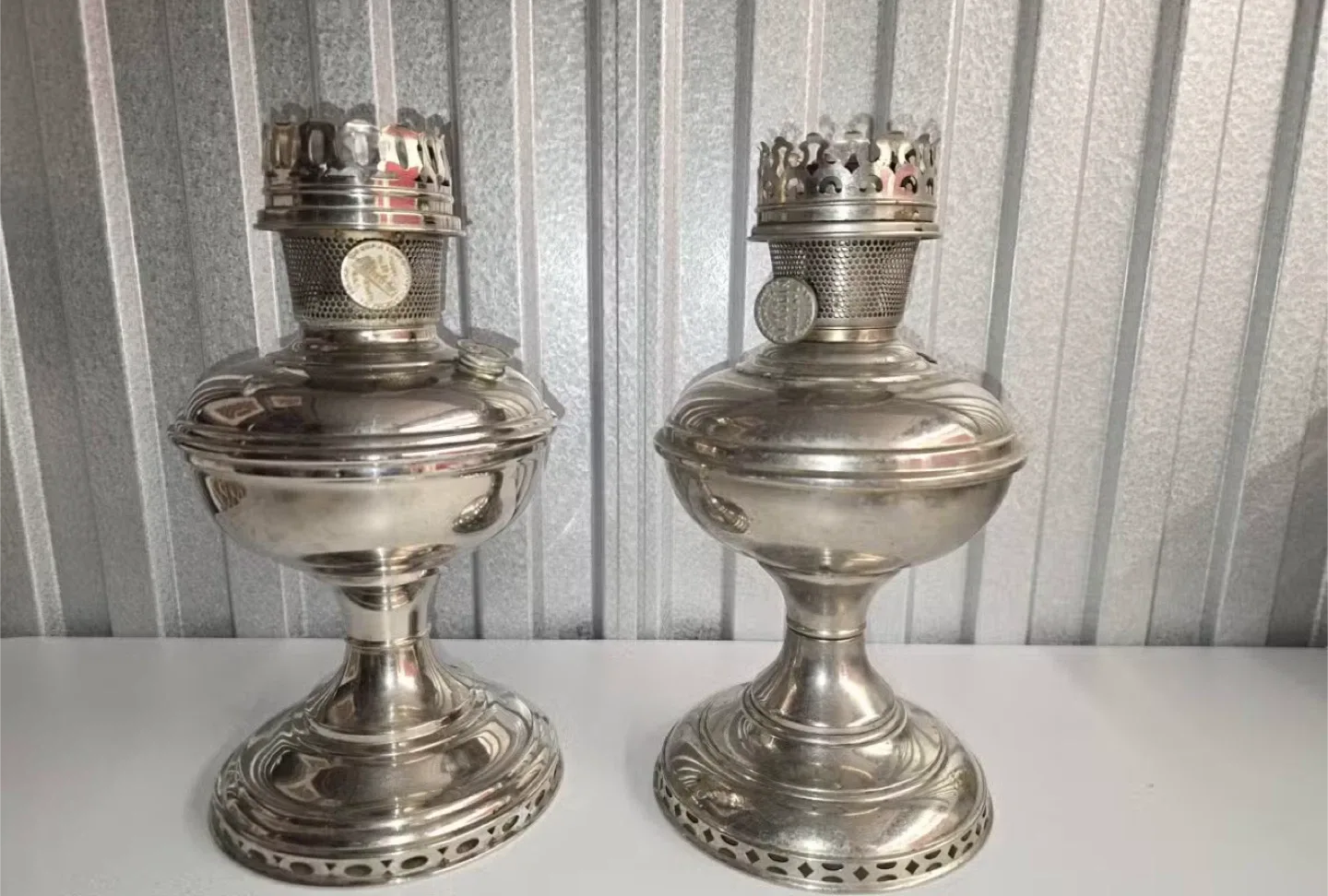 Vintage Silver Oil Lamps - Pair