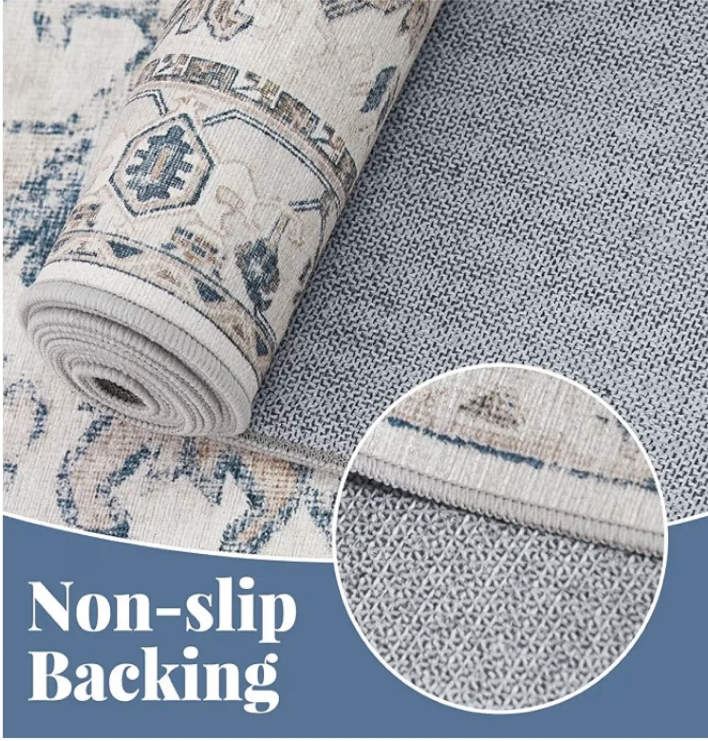 New 6x9 Area Rug Washable Boarder Blue image indicator(3)