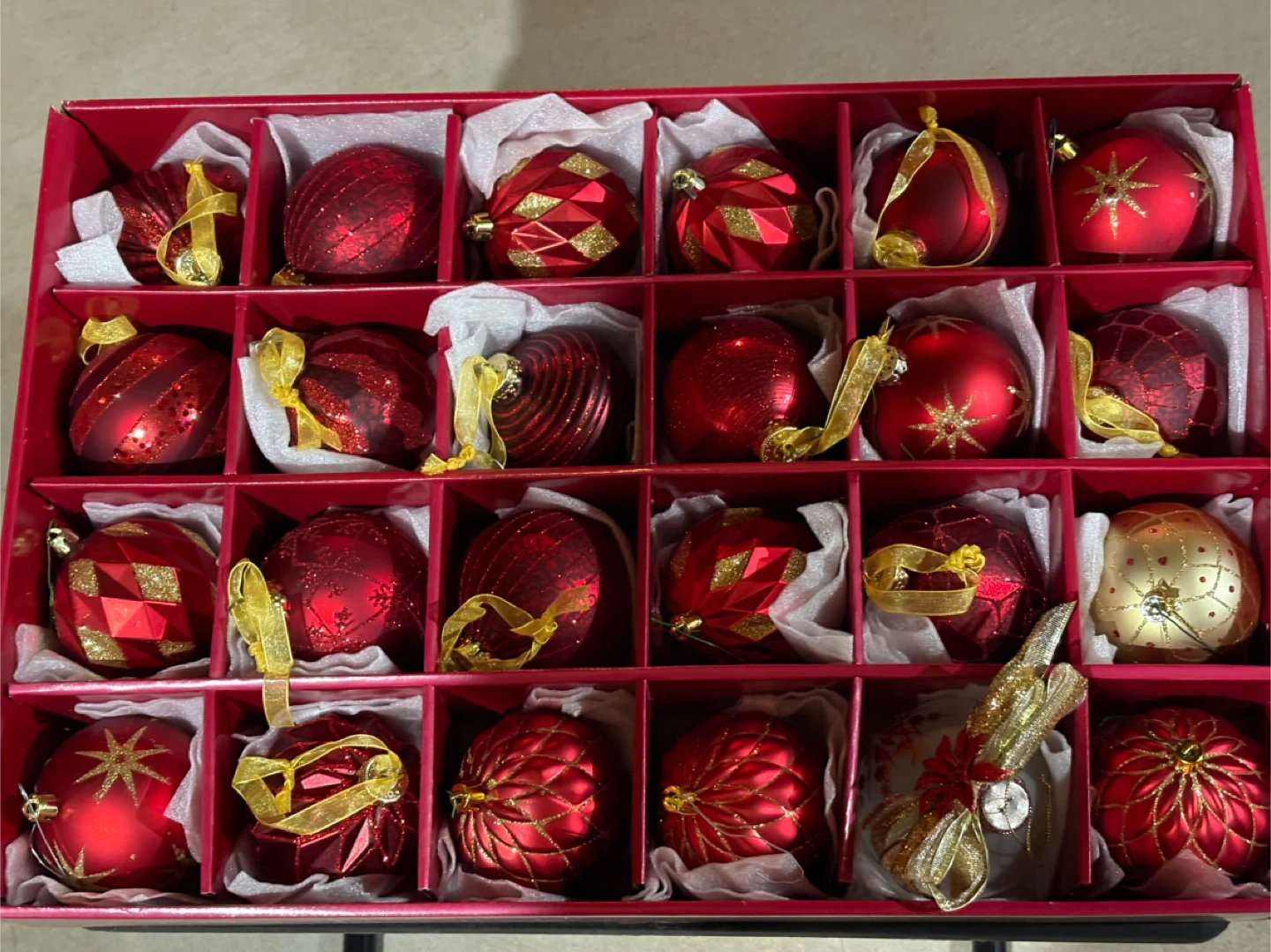 Set of 24 Red Glass Christmas Ornaments