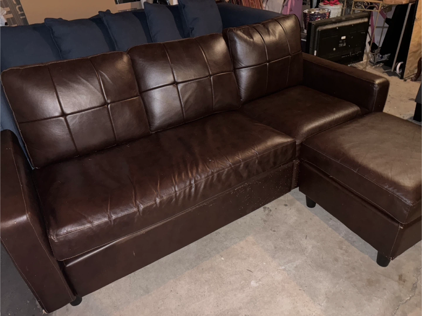 Brown leather couch with ottoman good condition - photo 3
