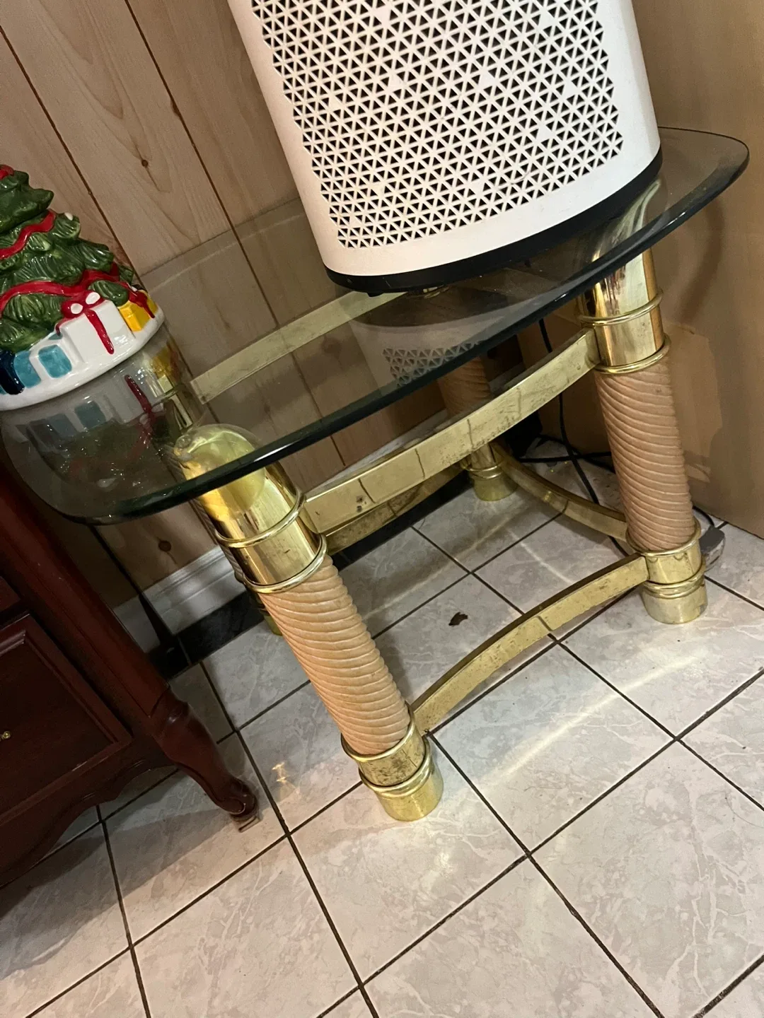 Glass Top Side Table with Gold Accents
