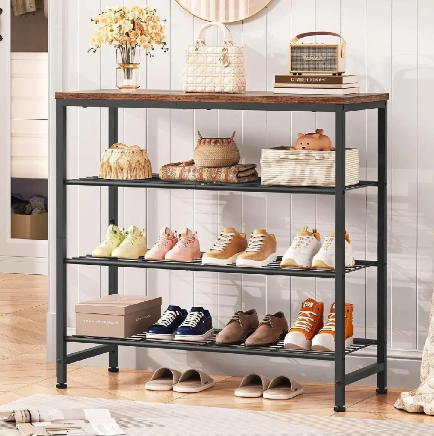 4-Tier Industrial Shoe Rack