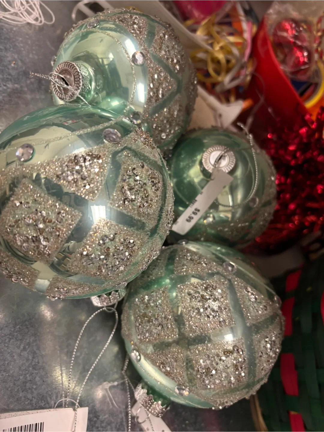 Sparkly Green Christmas Ornaments