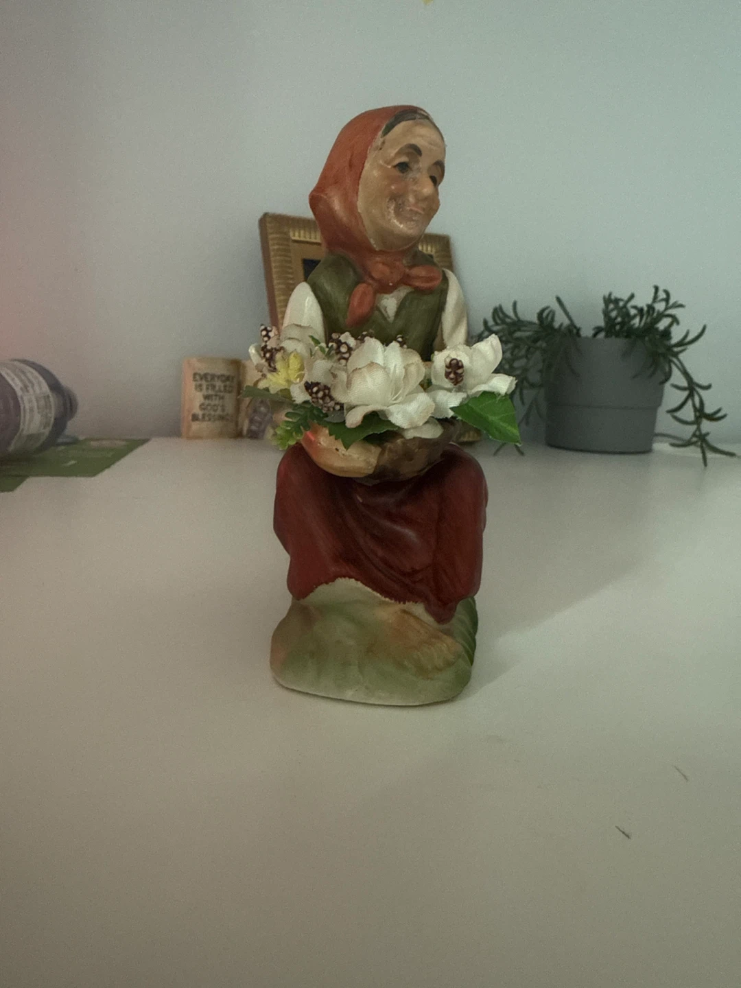 Vintage Ceramic Woman Figurine with Flowers