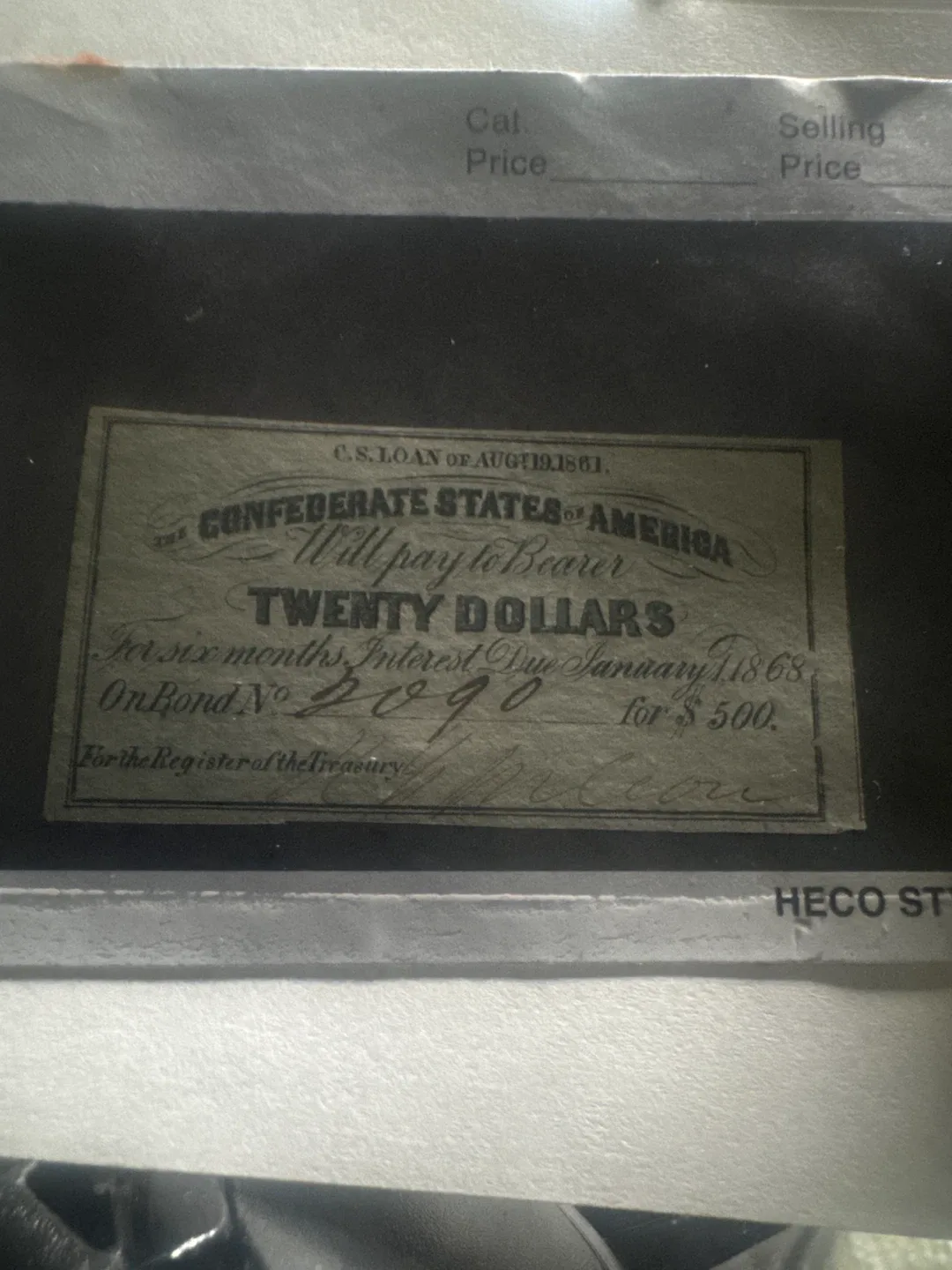 1861 Confederate States of America bonds note