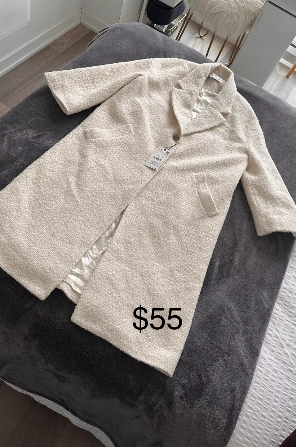 Zara Textured Weave Coat - Size L