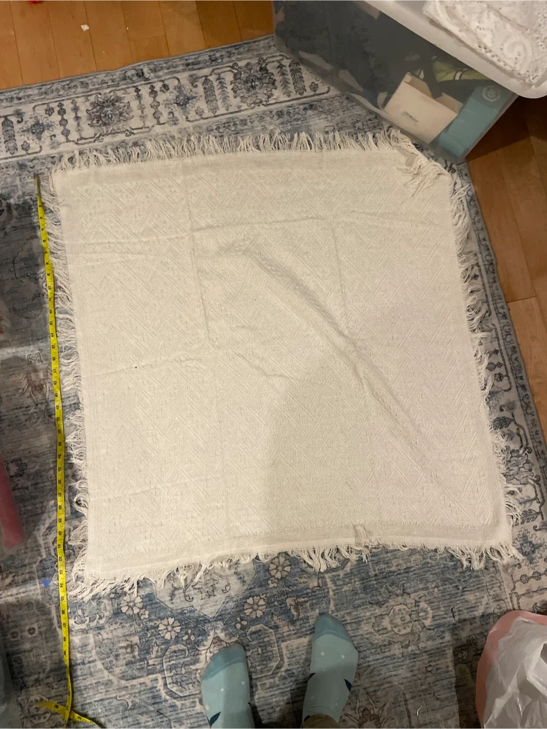 SmallCream Throw Blanket with Fringes