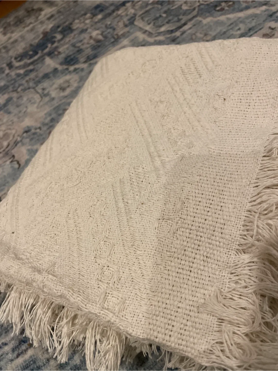 SmallCream Throw Blanket with Fringes image indicator(7)