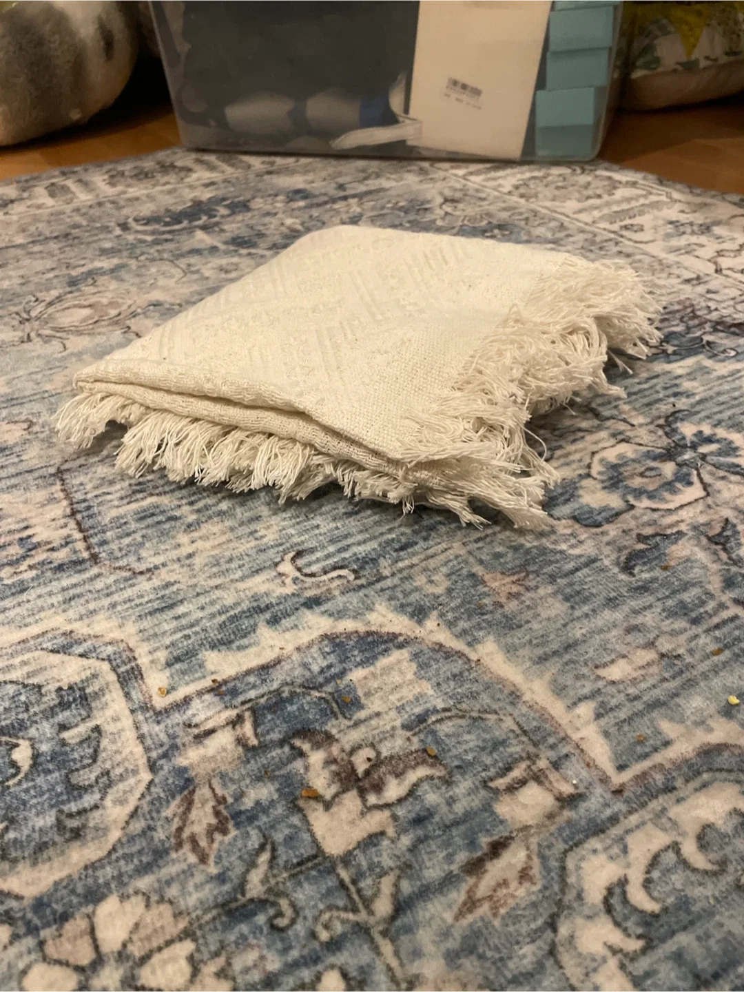 SmallCream Throw Blanket with Fringes image indicator(6)