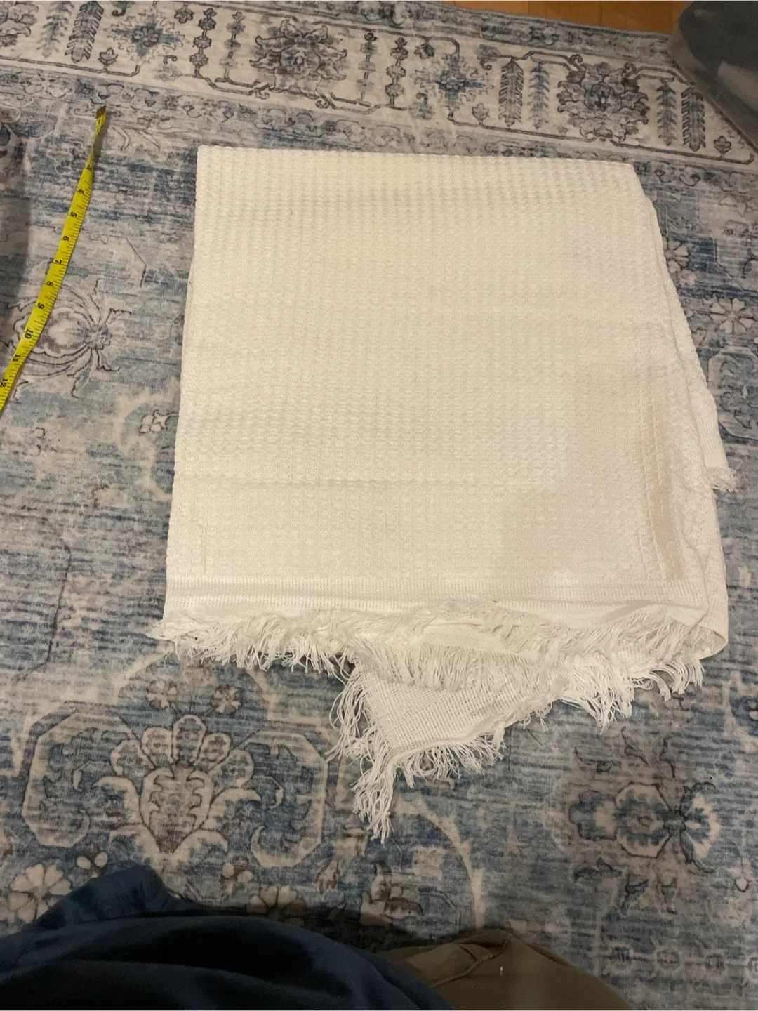 New White Waffle Weave Blanket with Fringe - 59x35" image indicator(3)