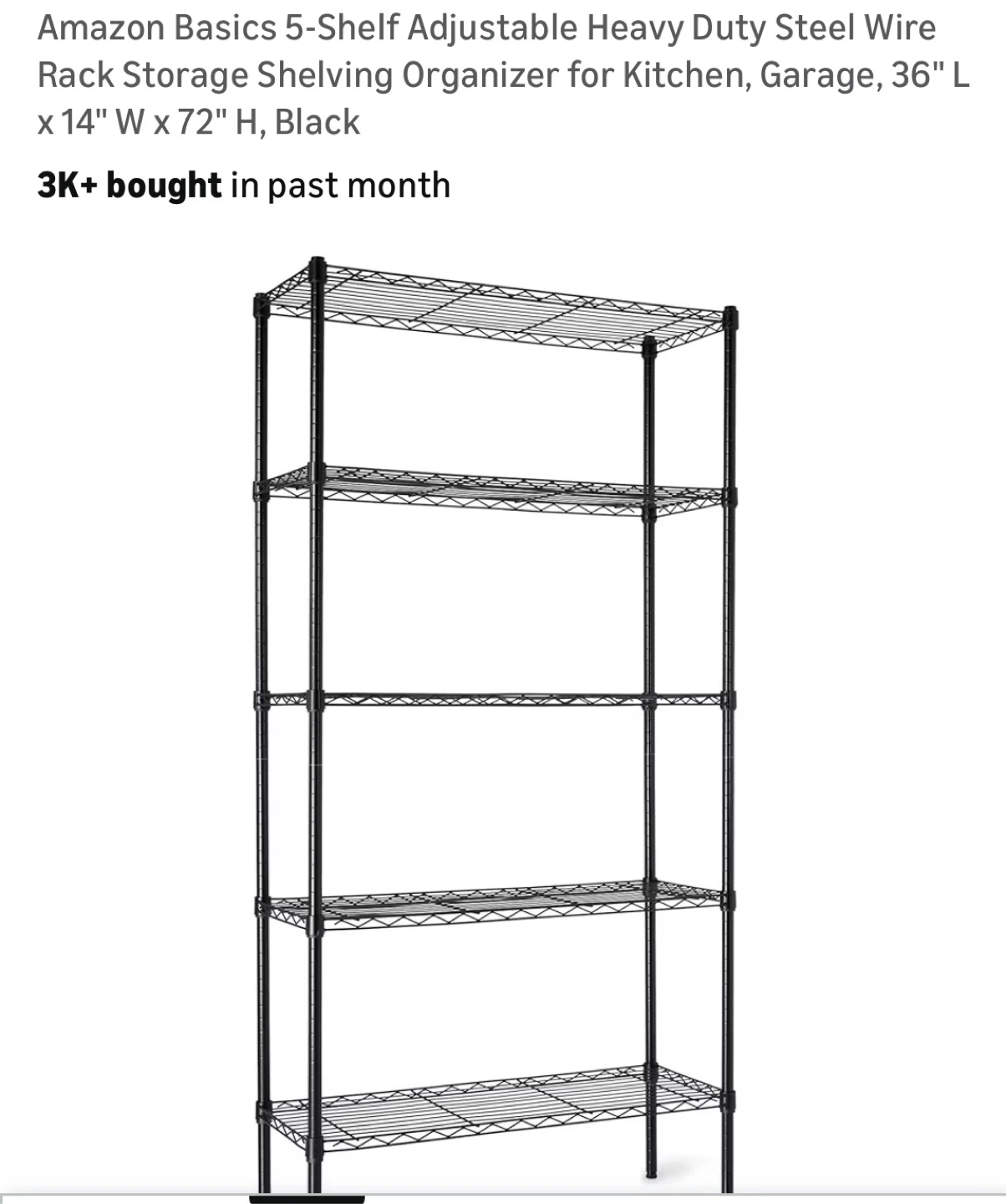 Amazon Basics 4-Shelf Steel Wire Rack - Black