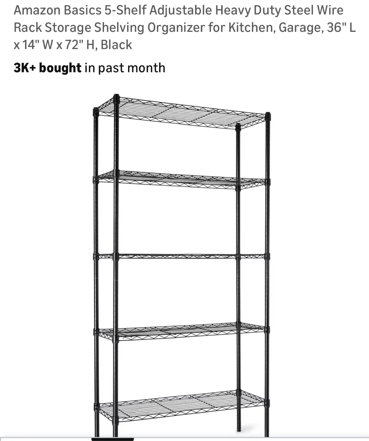 Amazon Basics 4-Shelf Steel Wire Rack - Black
