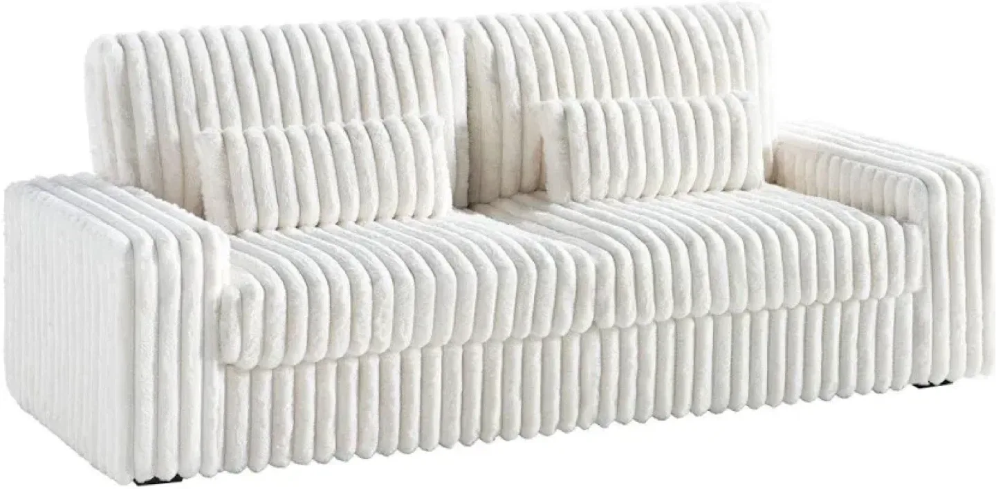 Brand New White Corduroy Sofa image indicator(2)