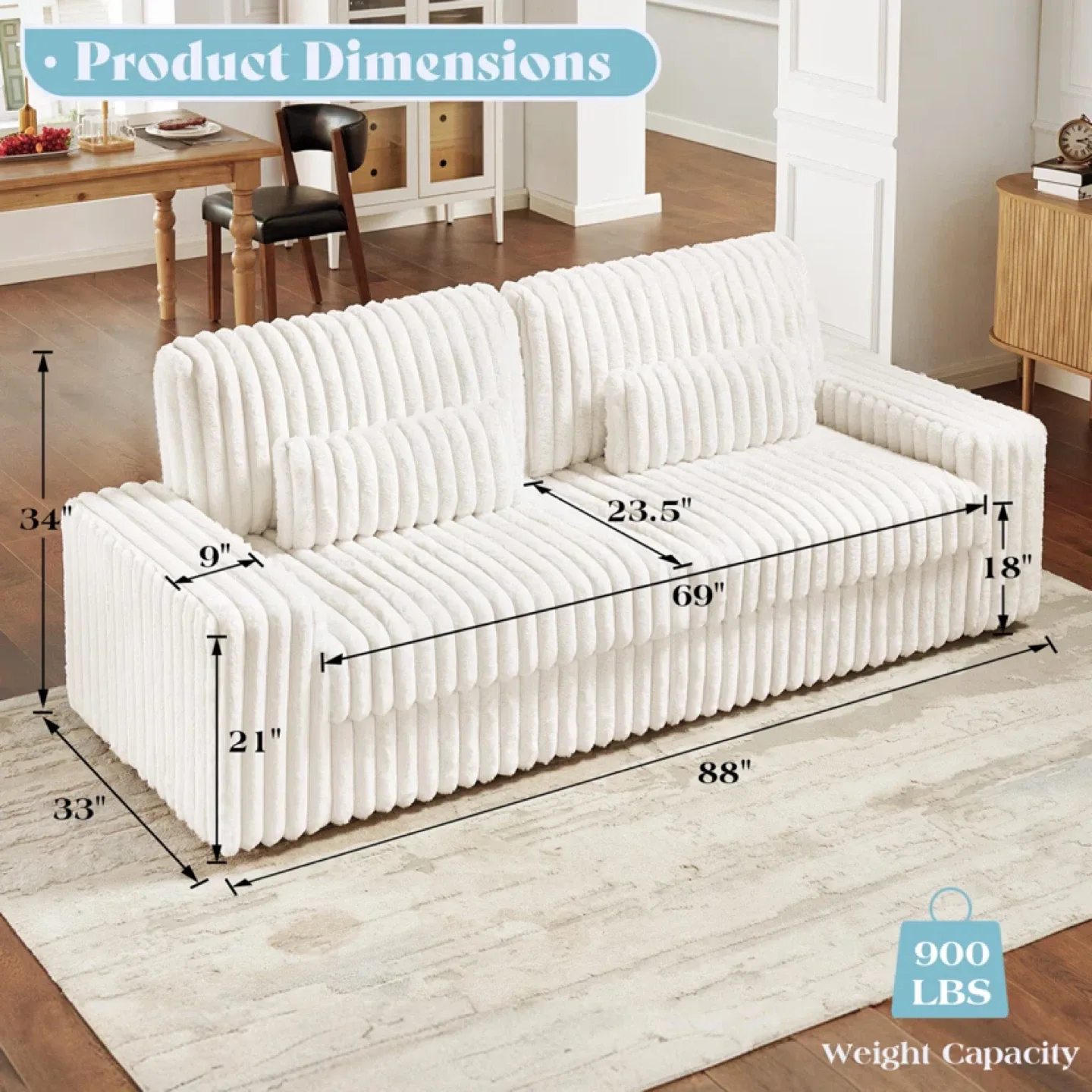 Brand New White Corduroy Sofa image indicator(3)